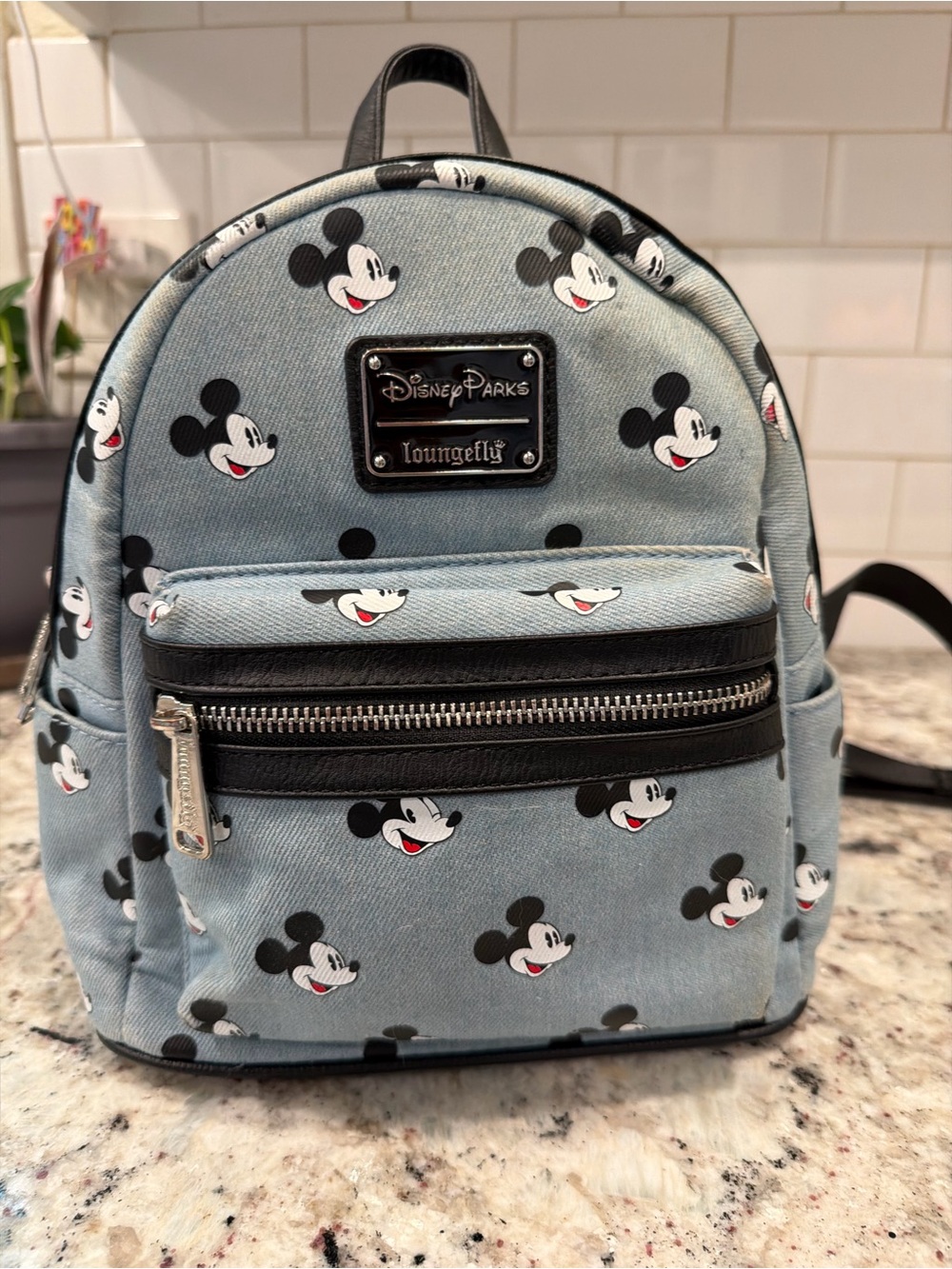 Loungefly Light Denim Mickey Faces Mini Backpack